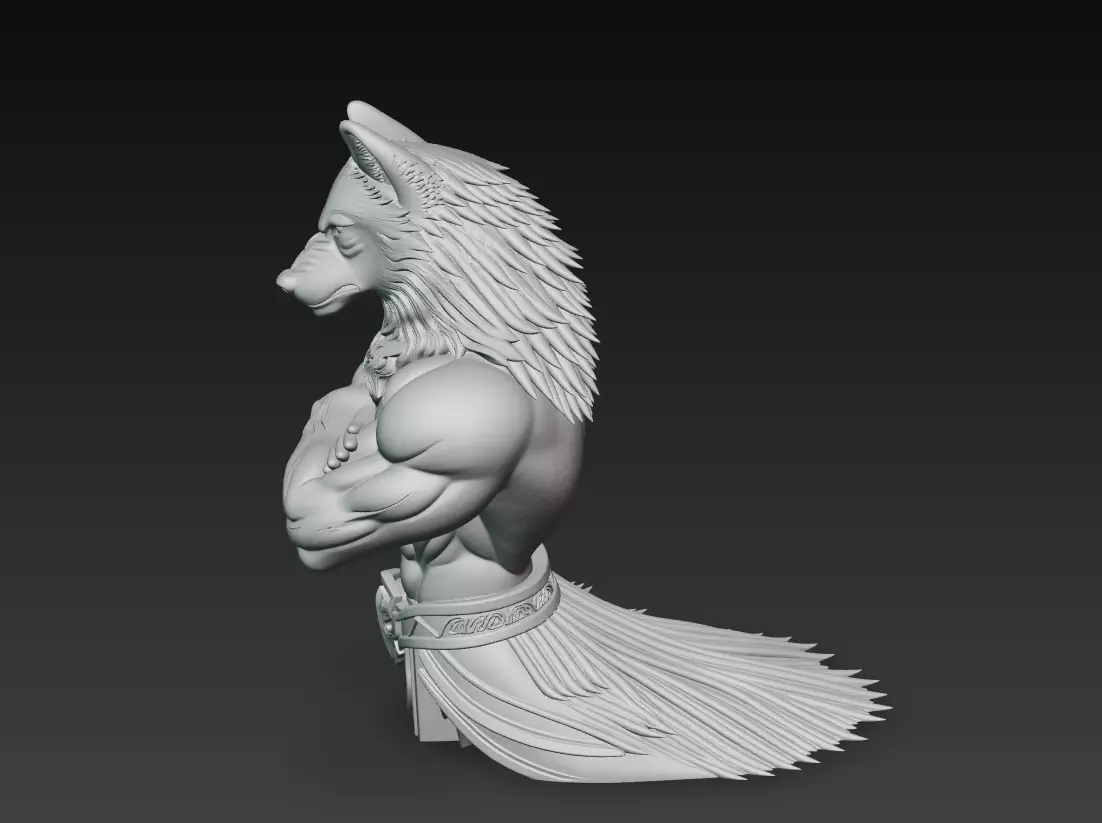 Alpha Wolf Warrior-  Mythic Beastman Sculpture 3D Model 3D print model_9
