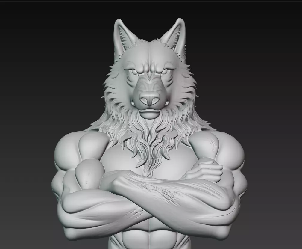 Alpha Wolf Warrior-  Mythic Beastman Sculpture 3D Model 3D print model_3