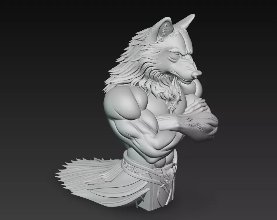 Alpha Wolf Warrior-  Mythic Beastman Sculpture 3D Model 3D print model_7