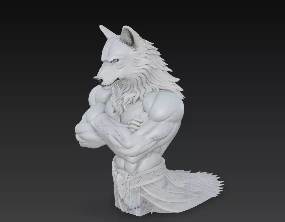 Alpha Wolf Warrior-  Mythic Beastman Sculpture 3D Model 3D print model_4