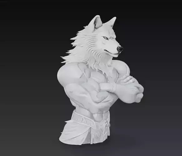 Alpha Wolf Warrior Bust - Mythic Beast Sculpture 3D Model