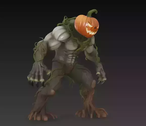 Pumpkin-Head Forest Monster - Stylized Halloween Creature 3D
