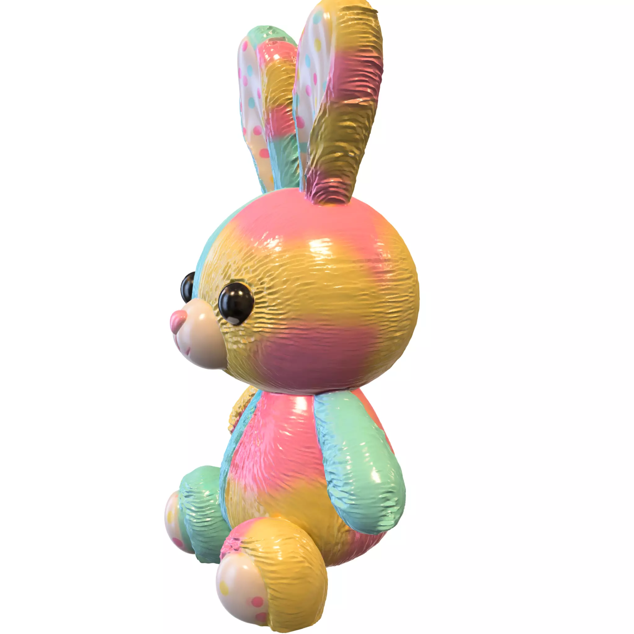Pastel Patchwork Bunny Plush 3D model_1