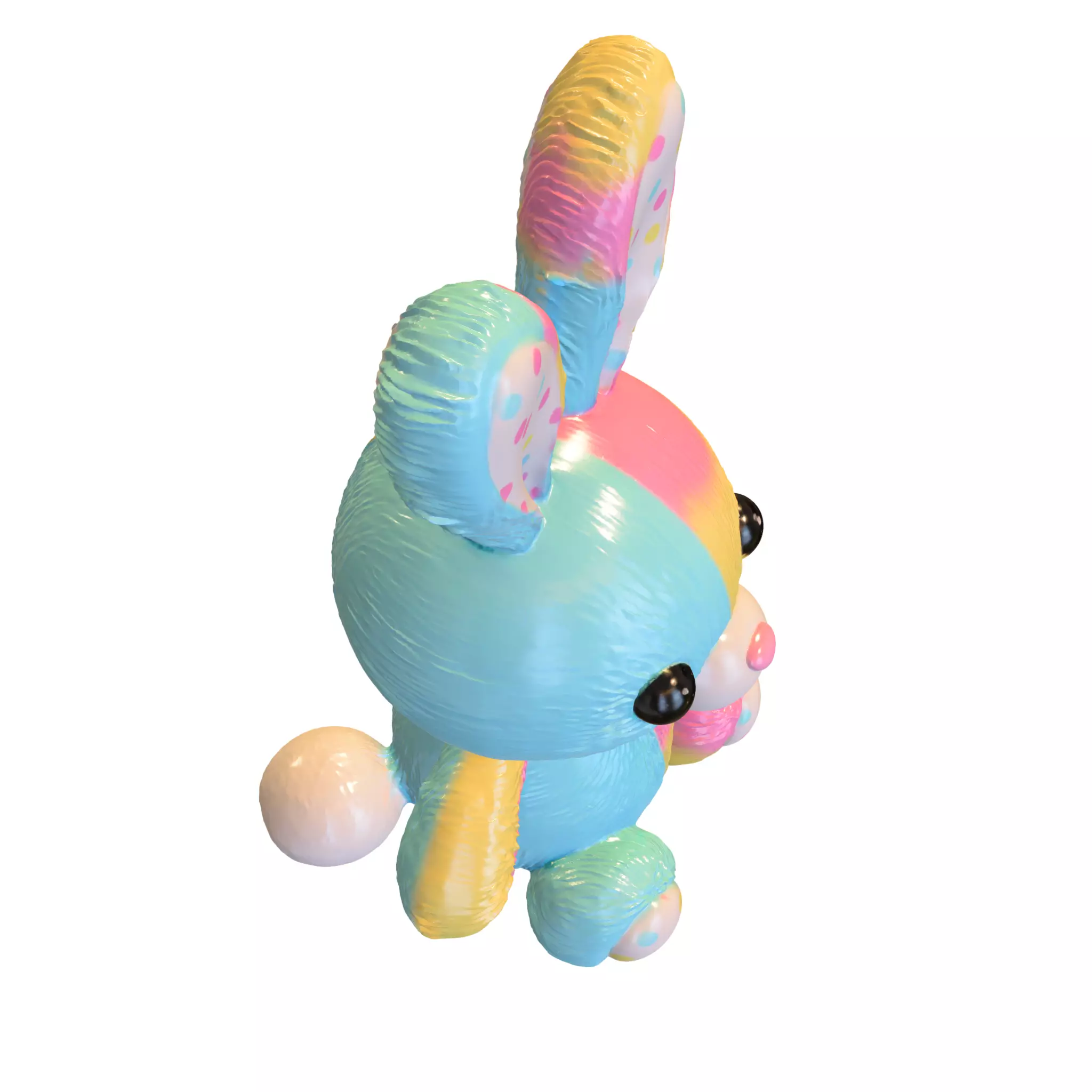 Pastel Patchwork Bunny Plush 3D model_3