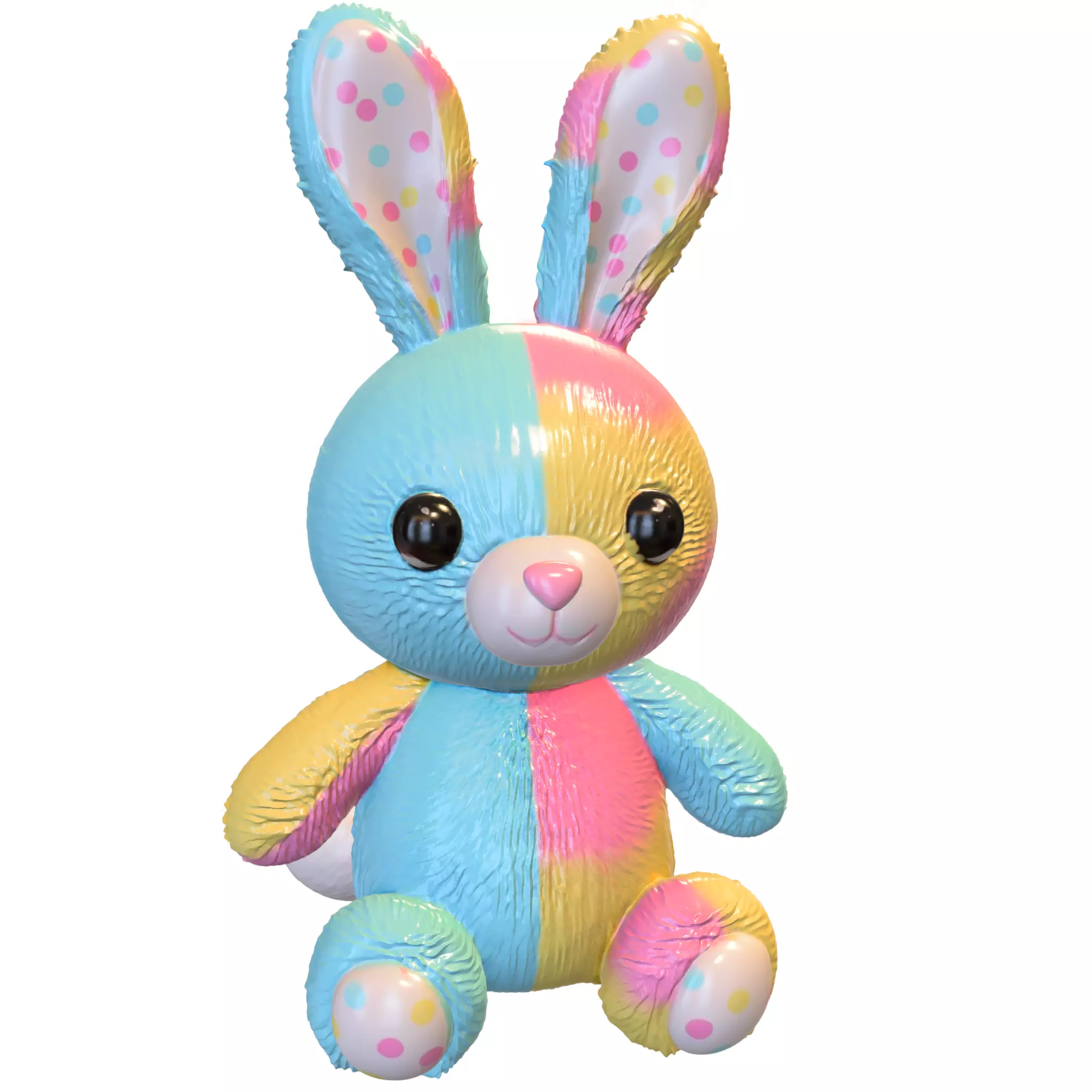 Pastel Patchwork Bunny Plush 3D model_0