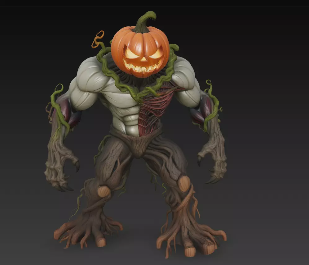 Pumpkin Horror Brute - Stylized Halloween Monster 3D Model 3D print model_0