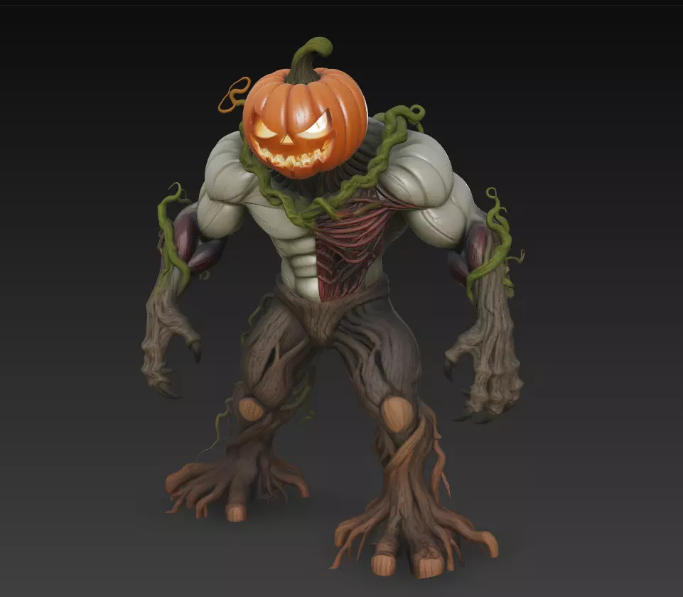 Pumpkin Horror Brute - Stylized Halloween Monster 3D Model 3D print model_1