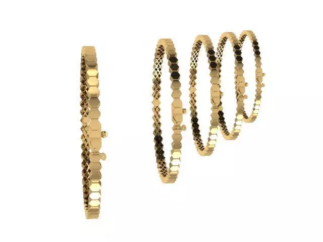 Hexagon Gold Bangle Set 5 Sizes 3D print model