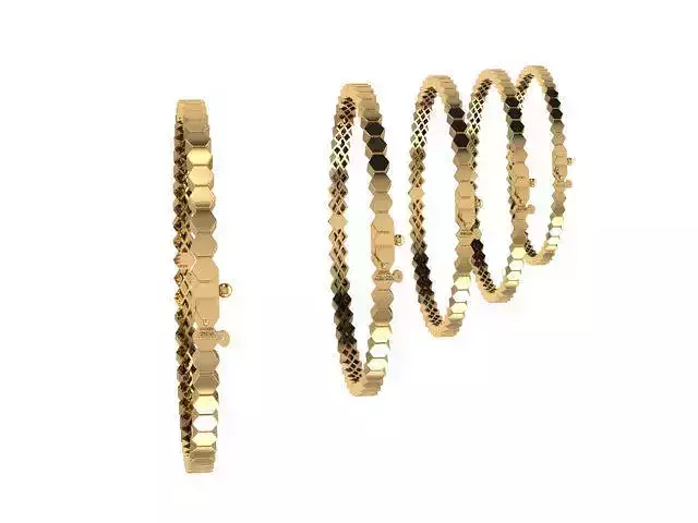 Hexagon Gold Bangle Set 5 Sizes