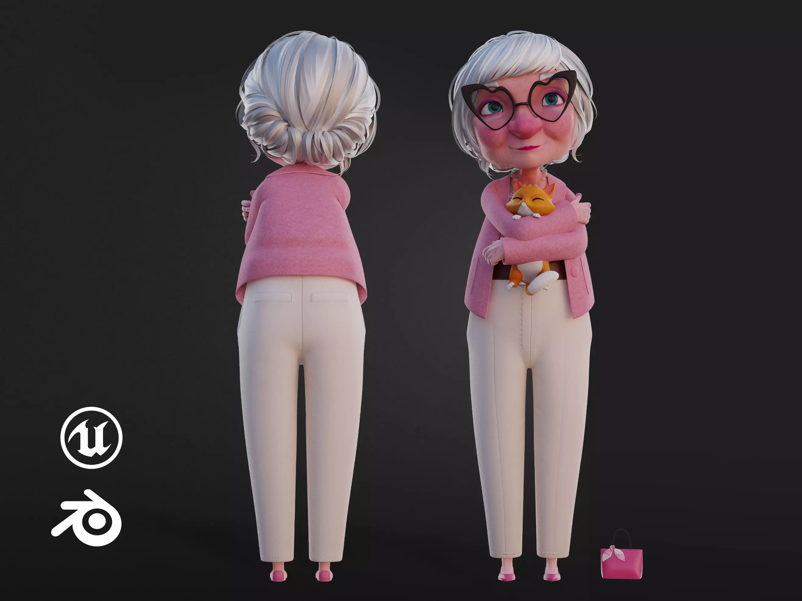 Grandma Stylized Character 3D Model Low-poly 3D model