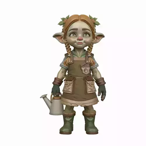 Adorable Tiny Gnome Botanist with Watering Can 3D Model