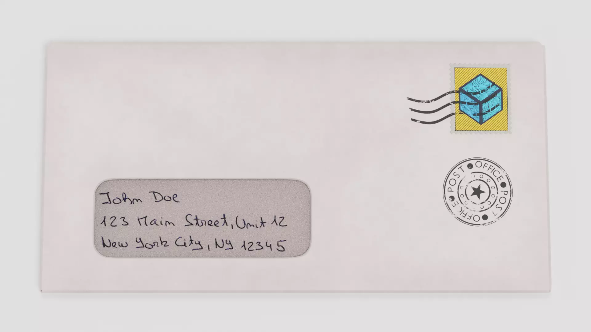 Envelope Used V4 - White Window Mailer with Handwritten Address 3D model