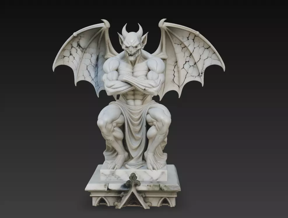 Marble Gargoyle Sentinel - Gothic Demon Statue 3D Model 3D print model