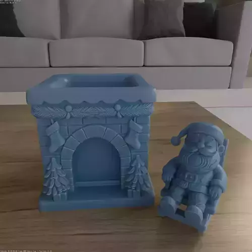 Santa Sleeping Fireplace Planter Candy Container STL 3D Model