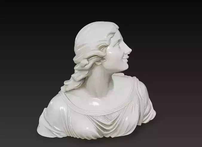 Classical Smiling Lady Bust - Elegant Marble-Style Sculpture 3D