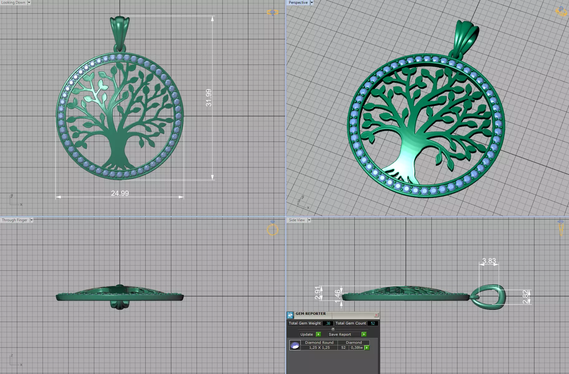 Tree of Life Diamond Necklace 25mm size 3dmodel  3D print model_4