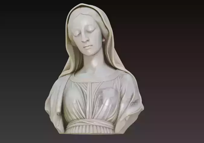 Sacred Marble Madonna - Serene Religious Sculpture Bust 3D Model