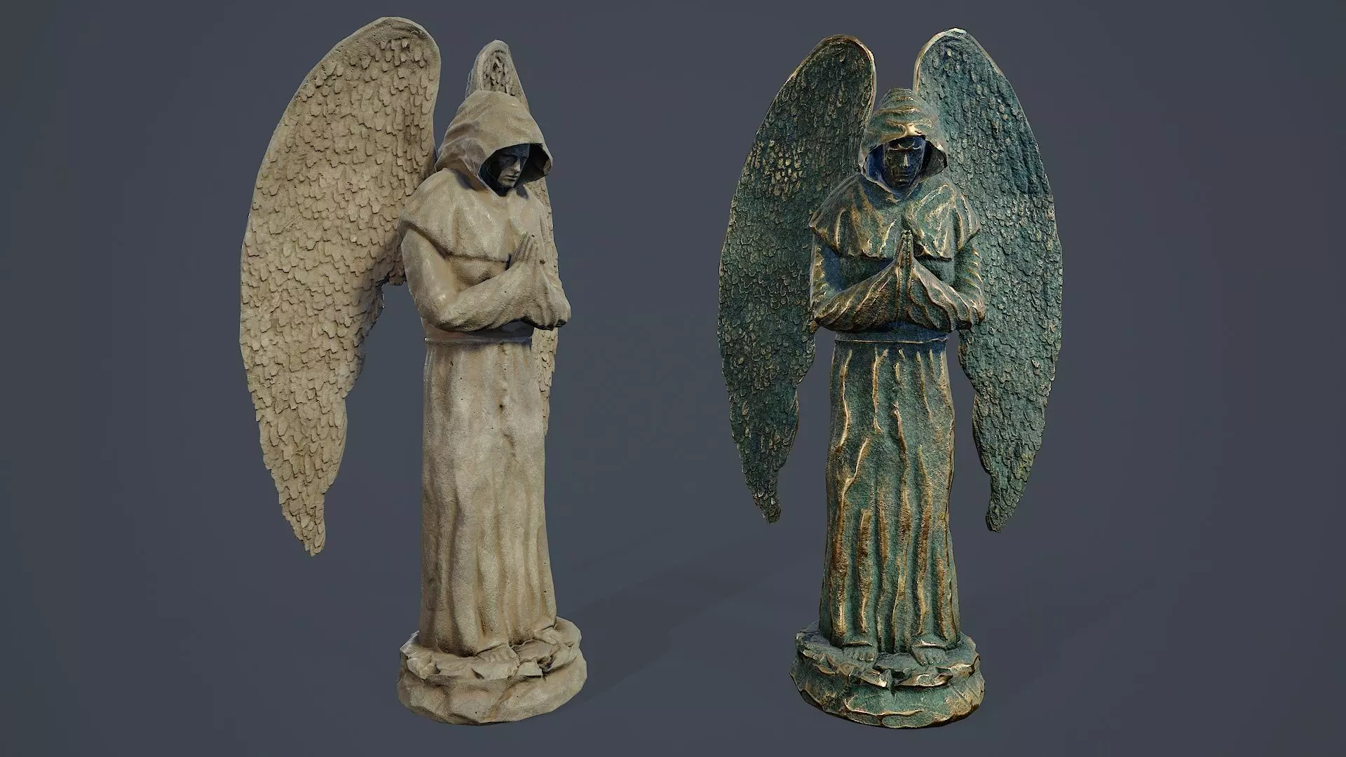 Monk Angel Statue PBR Low-poly 3D model_0