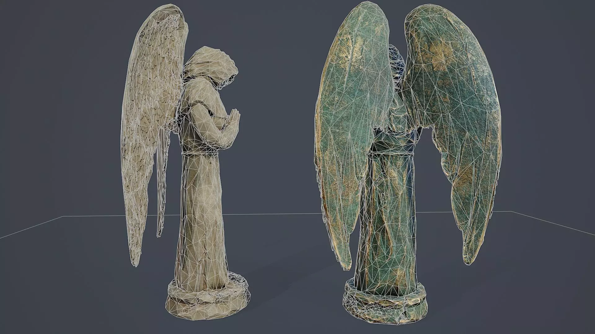 Monk Angel Statue PBR Low-poly 3D model_7