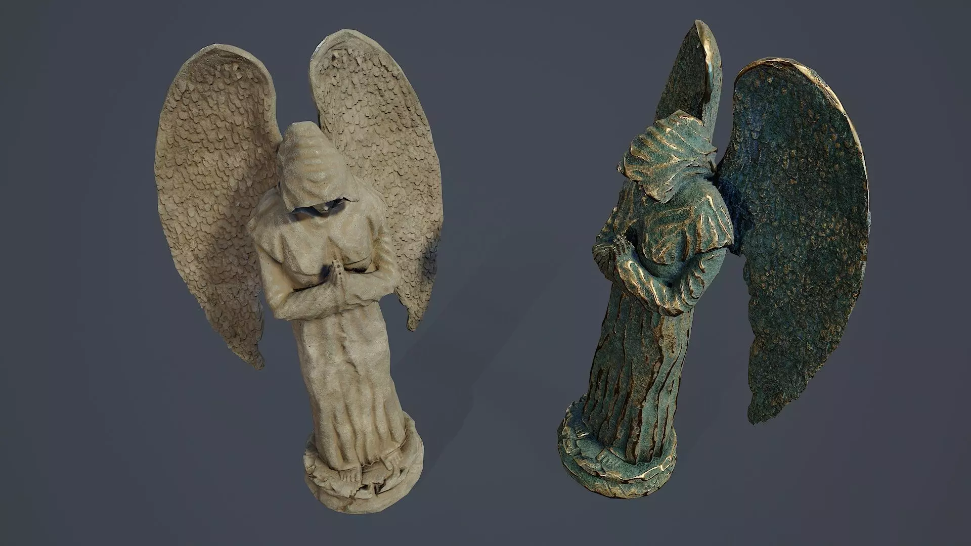 Monk Angel Statue PBR Low-poly 3D model_4