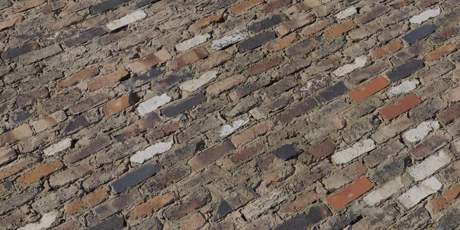 Mixed Reclaimed Brick Wall With Rough Mortar Texture_1