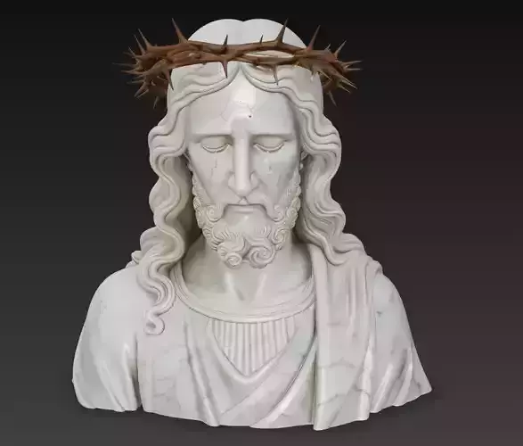 Sacred Christ Bust with Crown of Thorns - Marble Style Religious