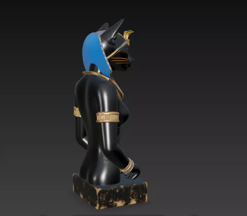 Egyptian Cat Goddess Bastet - Royal Black Feline Pharaoh 3D print model_9