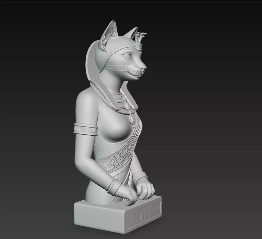 Egyptian Cat Goddess Bastet - Royal Black Feline Pharaoh 3D print model_8