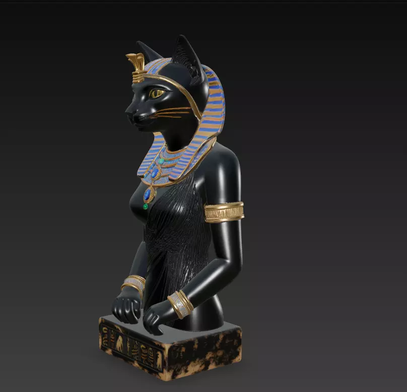 Egyptian Cat Goddess Bastet - Royal Black Feline Pharaoh 3D print model_5
