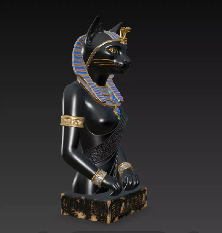 Egyptian Cat Goddess Bastet - Royal Black Feline Pharaoh 3D print model_7