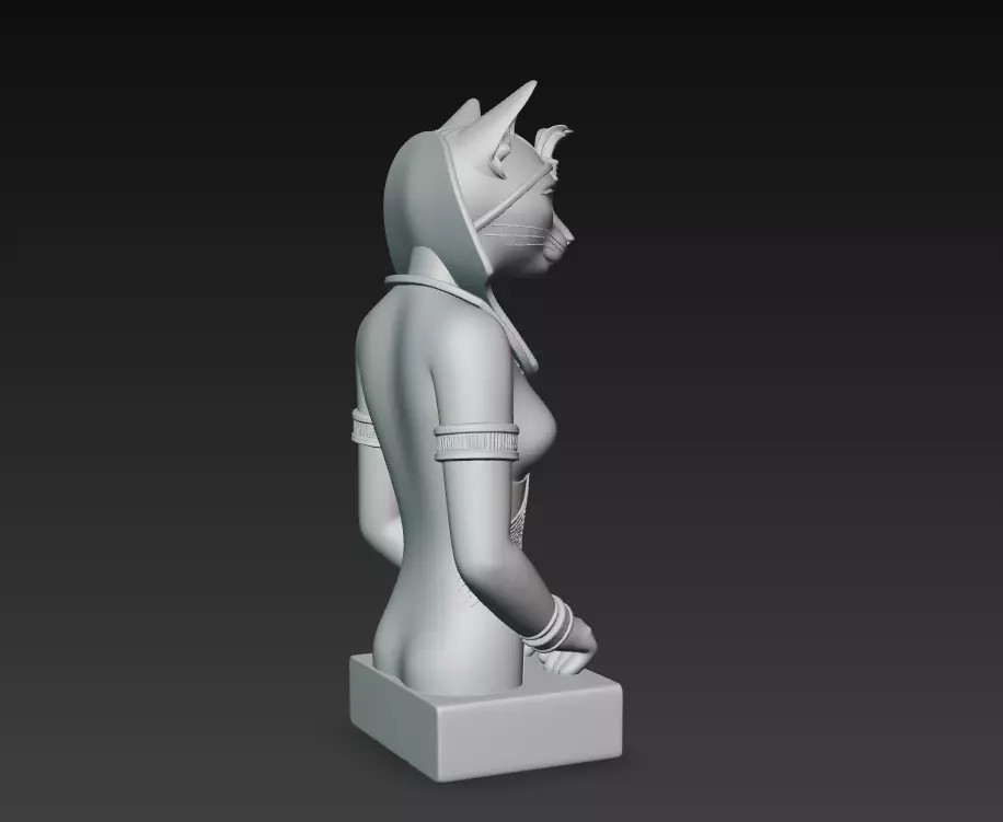 Egyptian Cat Goddess Bastet - Royal Black Feline Pharaoh 3D print model_10