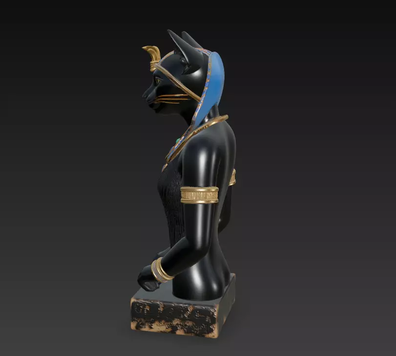 Egyptian Cat Goddess Bastet - Royal Black Feline Pharaoh 3D print model_11