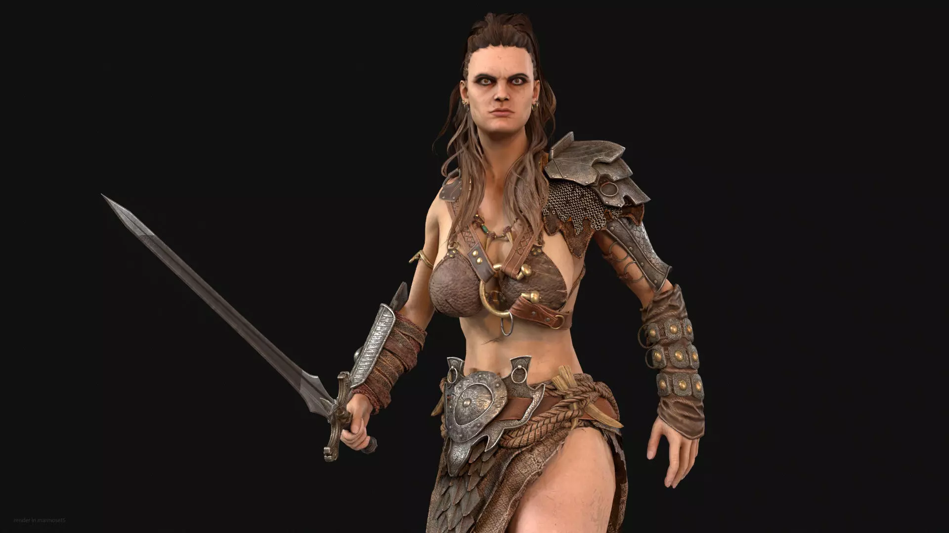 Barbarian Girl Low-poly 3D model