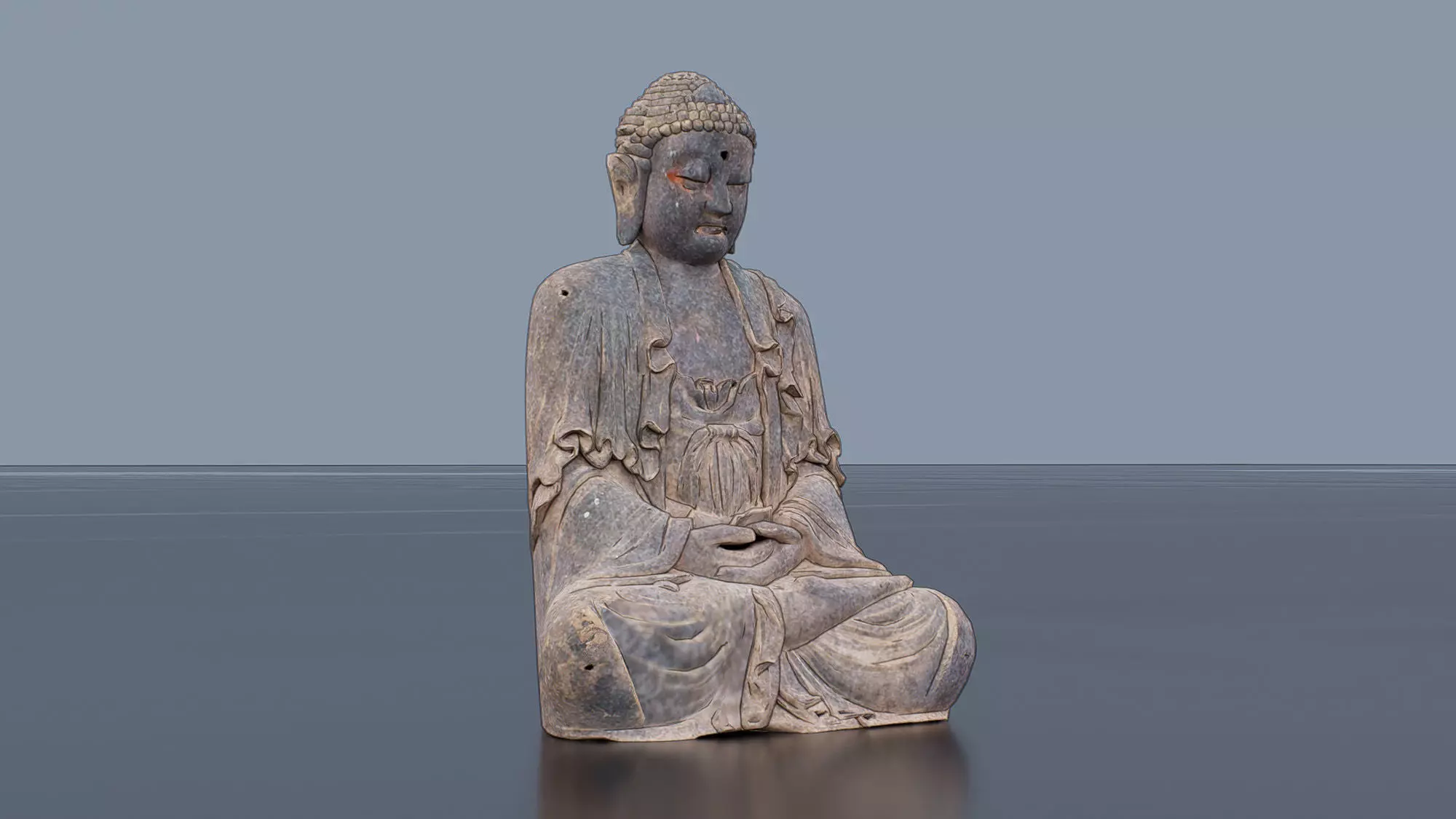 Traditional Stone Buddha Statue Low-poly 3D model_0
