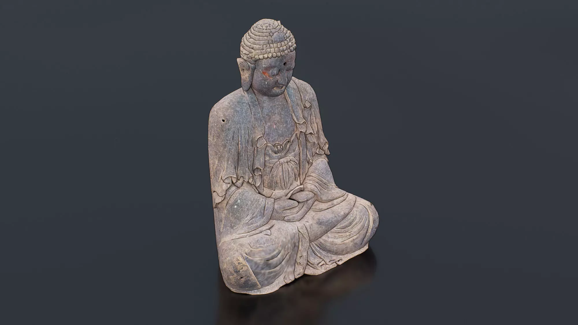 Traditional Stone Buddha Statue Low-poly 3D model_1