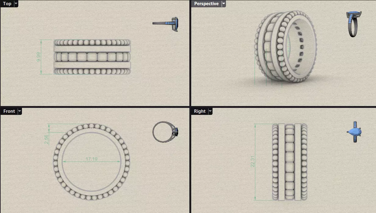 Channel Set Radiant Square eternity ring w bead N05 3036CT EU54 3D print model_10