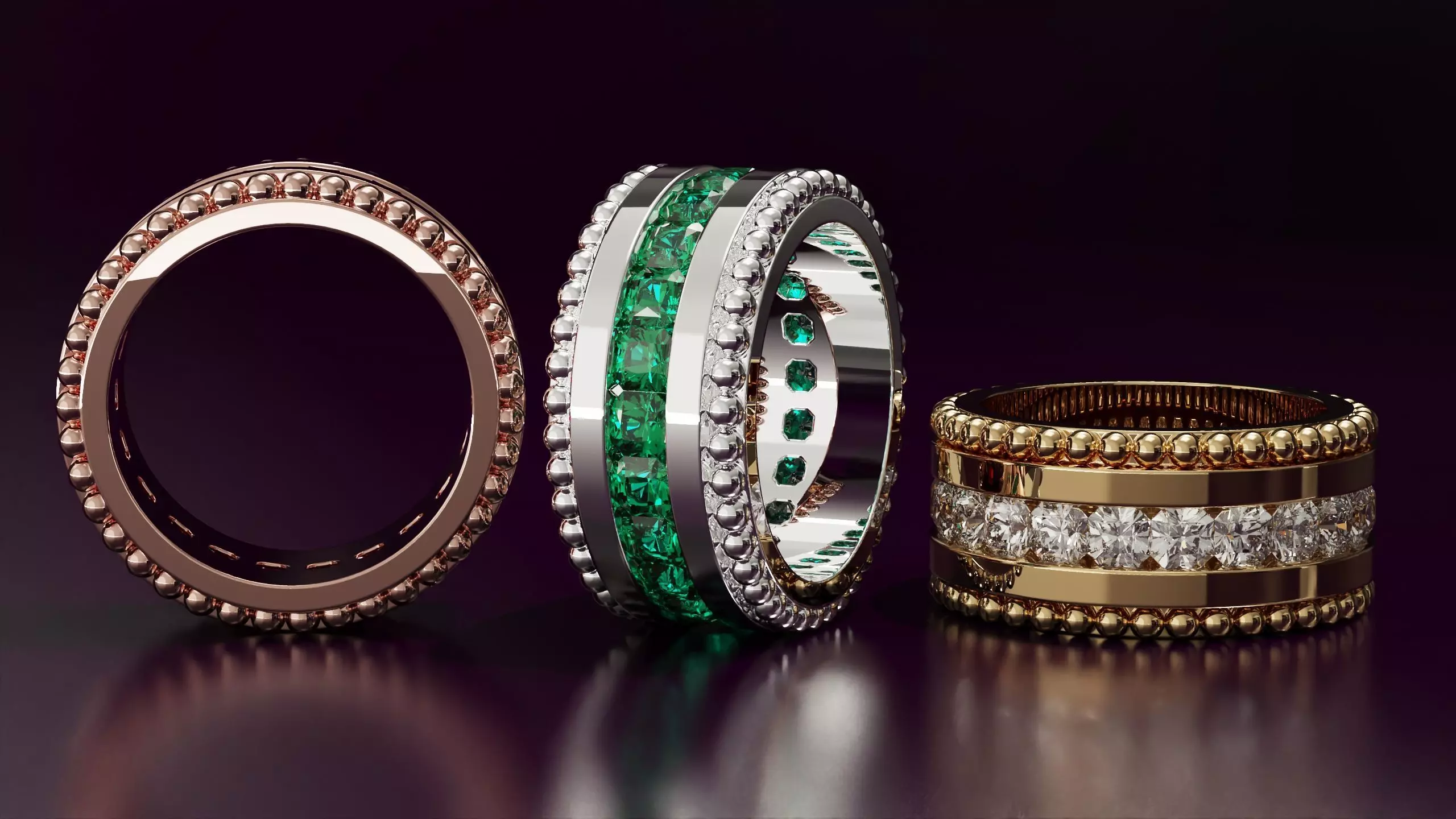 Channel Set Radiant Square eternity ring w bead N05 3036CT EU54 3D print model_3