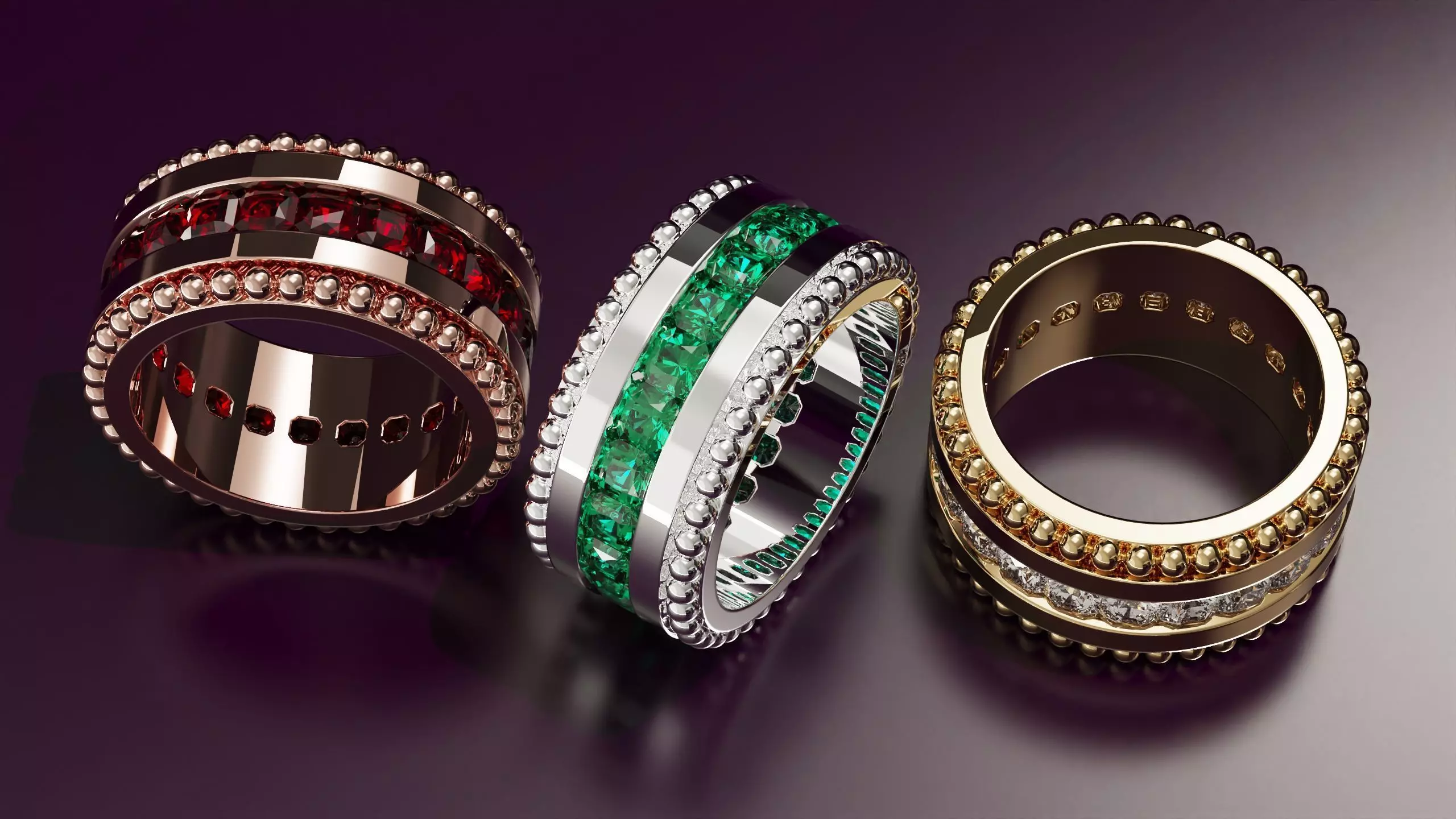 Channel Set Radiant Square eternity ring w bead N05 3036CT EU54 3D print model_4