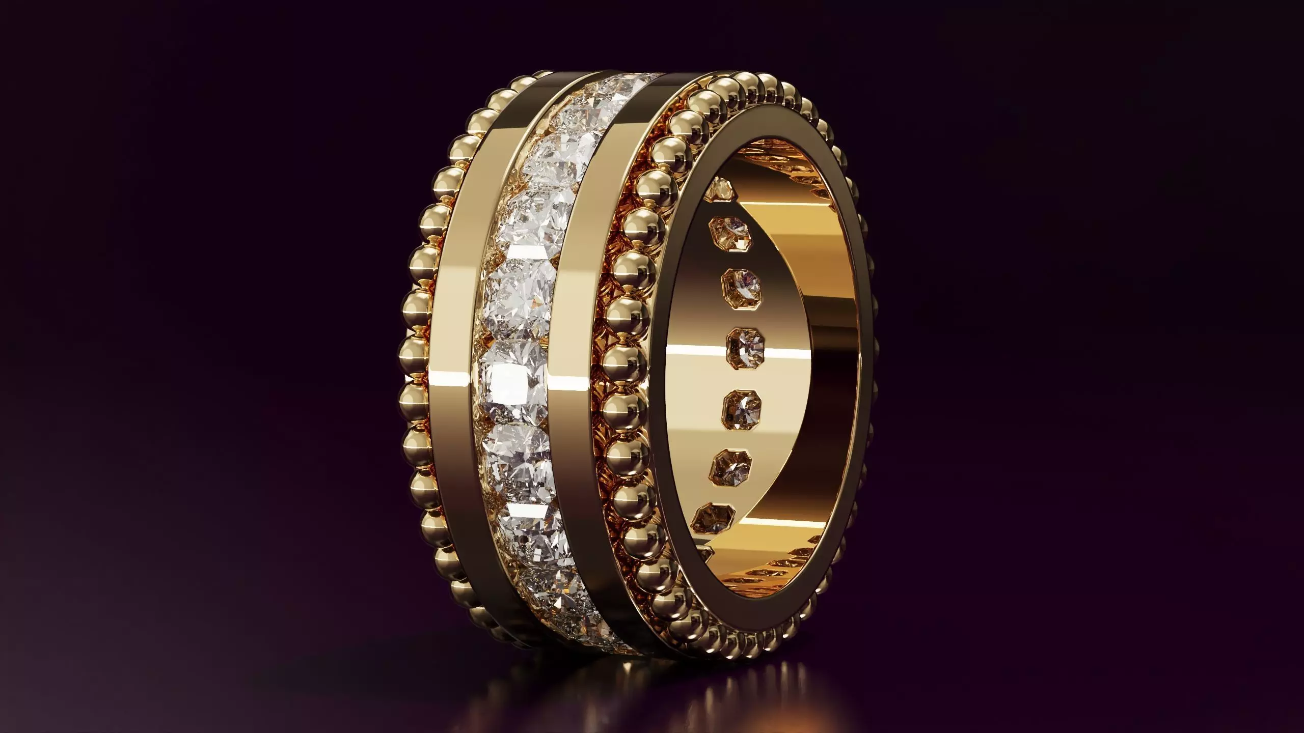 Channel Set Radiant Square eternity ring w bead N05 3036CT EU54 3D print model_0