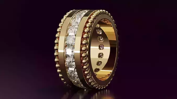 Channel Set Radiant Square eternity ring w bead N05 3036CT EU54