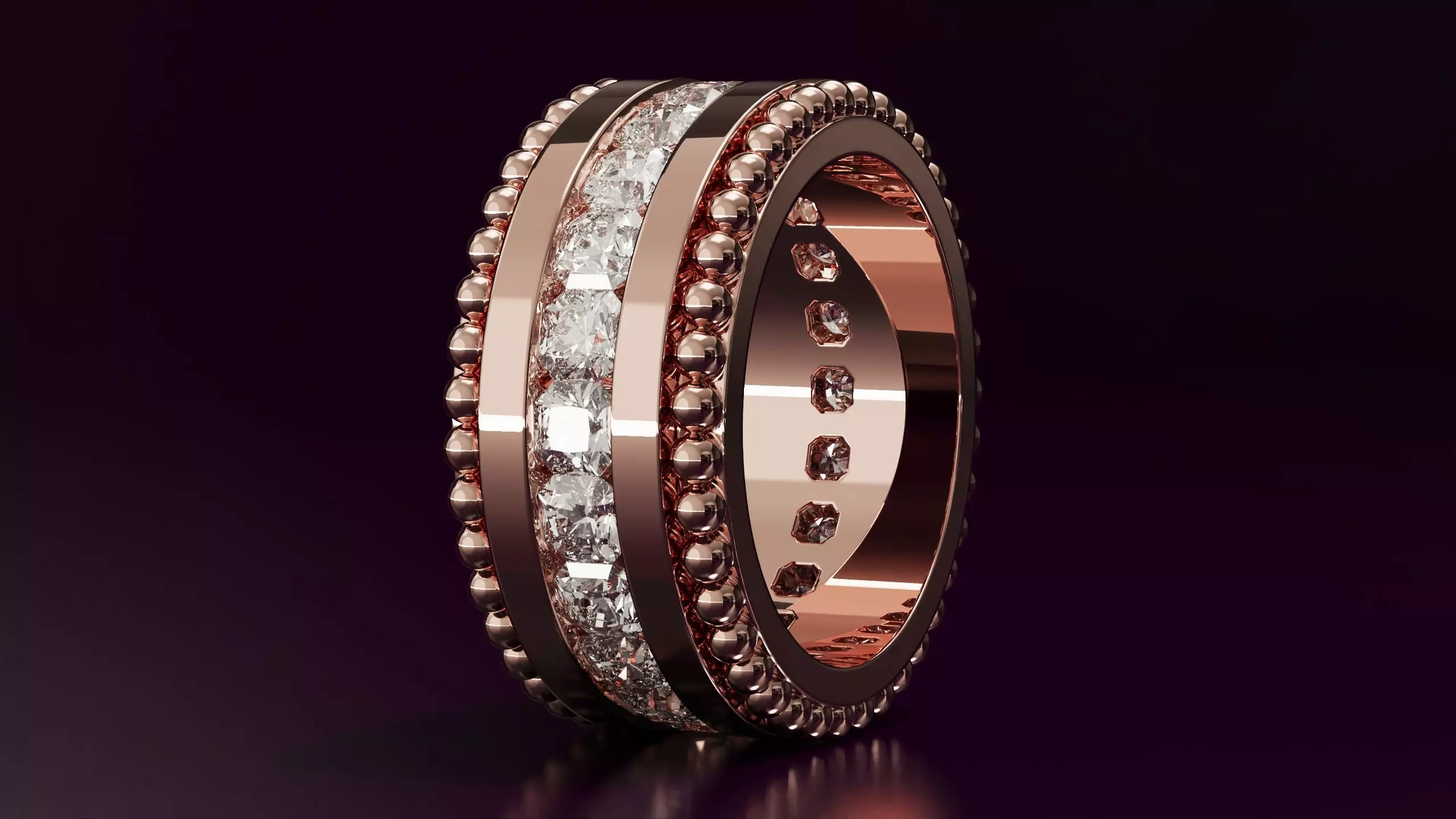 Channel Set Radiant Square eternity ring w bead N05 3036CT EU54 3D print model_2