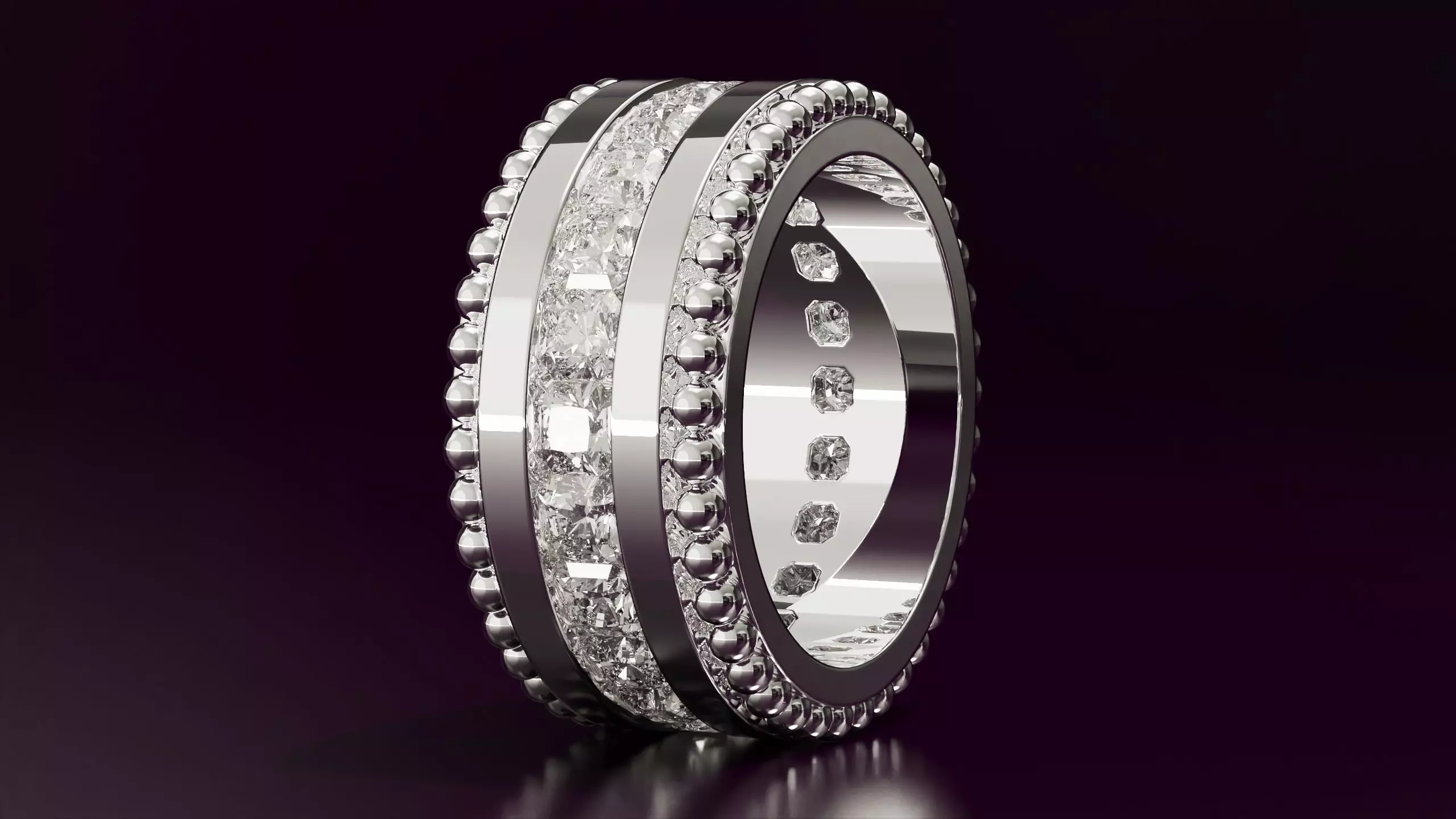 Channel Set Radiant Square eternity ring w bead N05 3036CT EU54 3D print model_1