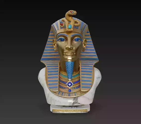 Regal Pharaoh Bust - Golden Egyptian Royal Sculpture 3D Model