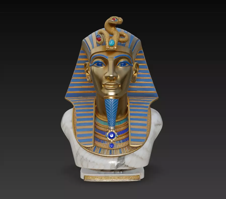 Regal Pharaoh Bust - Golden Egyptian Royal Sculpture 3D Model 3D print model