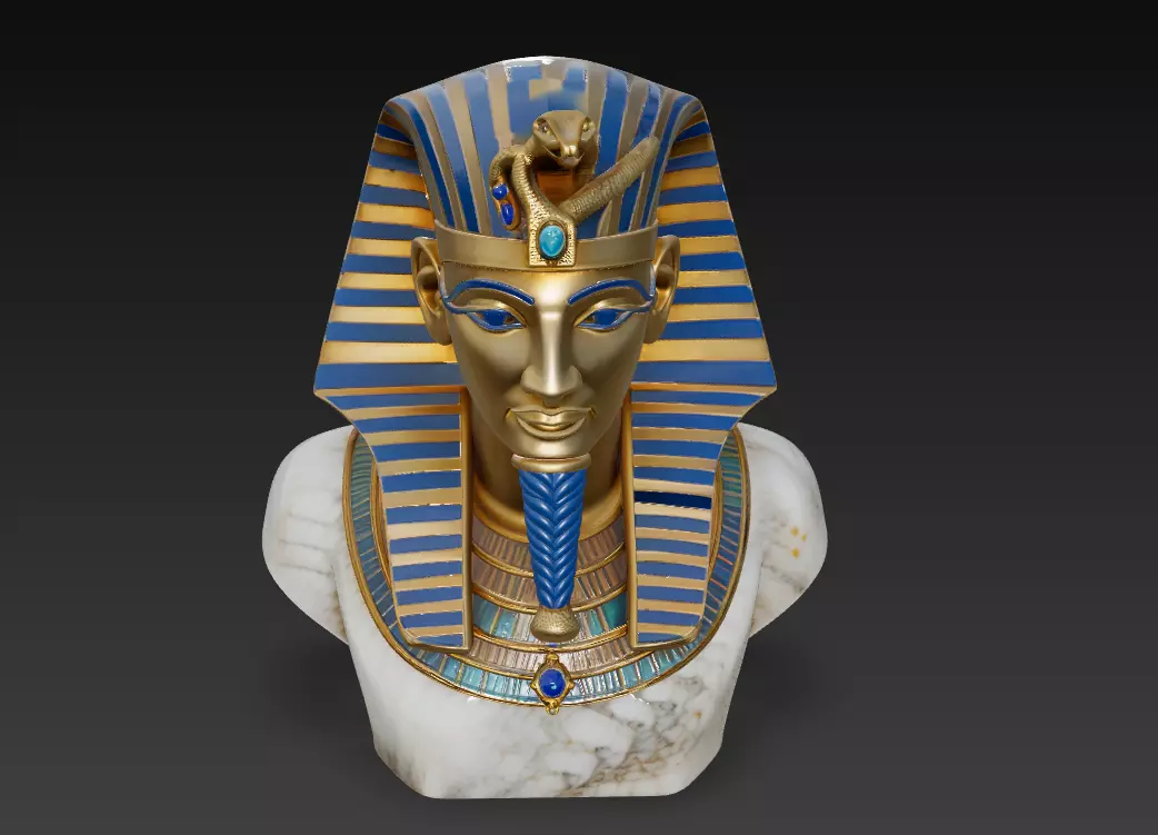 Golden Pharaoh Tutankhamun - Regal Egyptian Bust 3D Model 3D print model_0