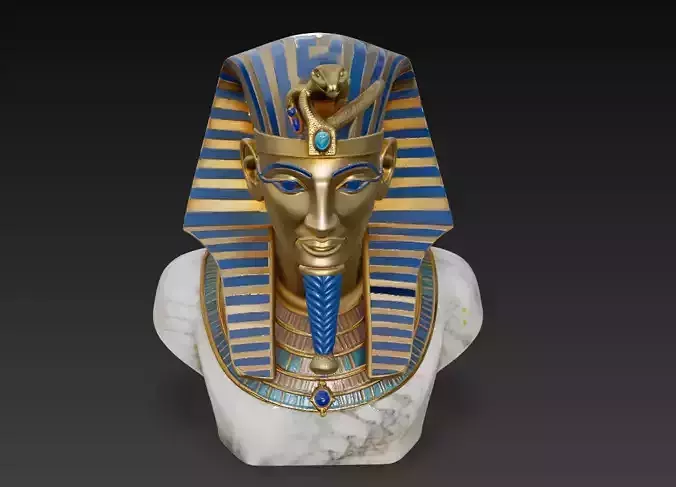 Golden Pharaoh Tutankhamun - Regal Egyptian Bust 3D Model