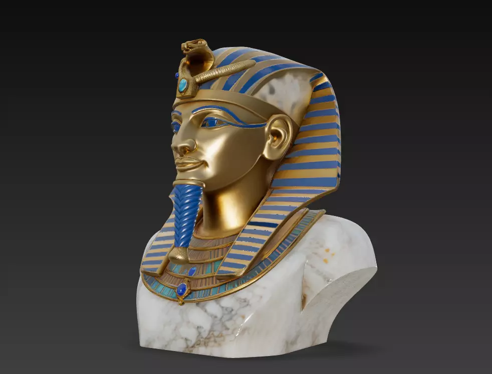 Golden Pharaoh Tutankhamun - Regal Egyptian Bust 3D Model 3D print model_2