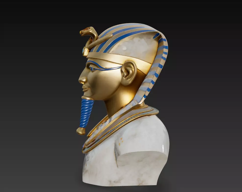 Golden Pharaoh Tutankhamun - Regal Egyptian Bust 3D Model 3D print model_1