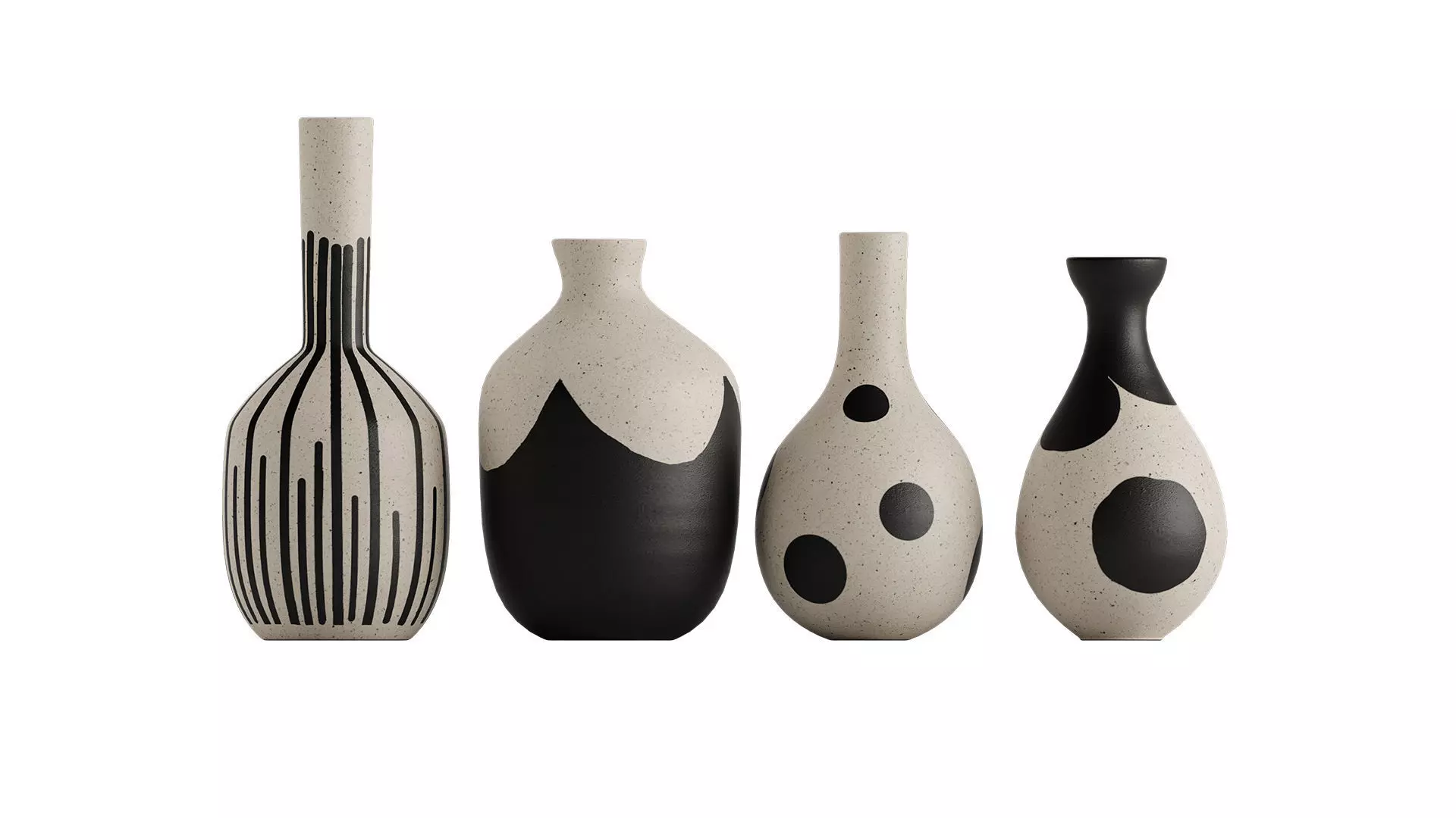 Beige and black ceramic vases 3D model_4