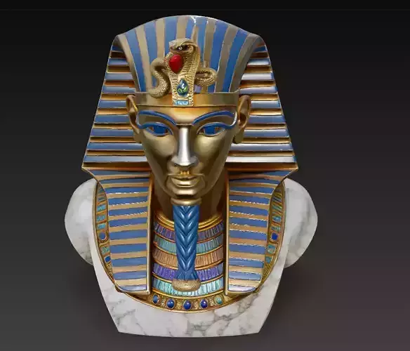 Majestic Pharaoh Bust - Gold - Lapis Egyptian Royal Sculpture
